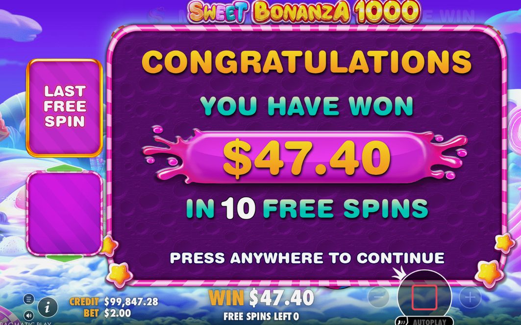 Tumble Feature wins from one spin, shown as a total