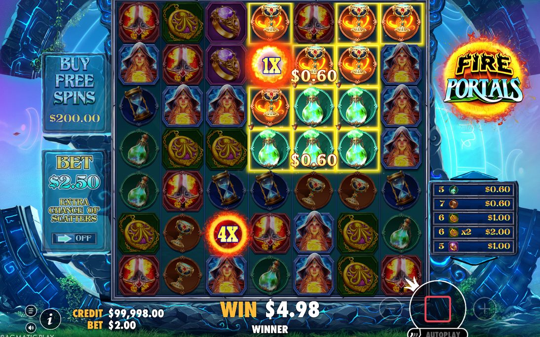 7x7 base game grid with cluster pays in play