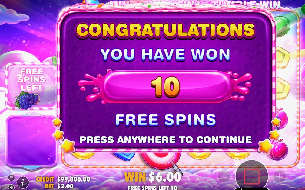 Free Spins counter updated after three scatters land